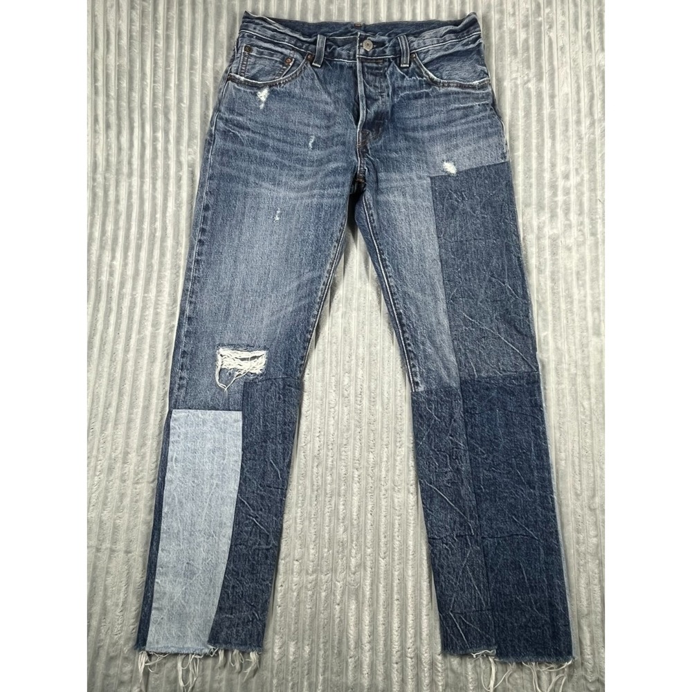 Levi's Jeans Women's 26x27(Fits 28x27) 501 Patchwork Straight Button Fly Raw Hem